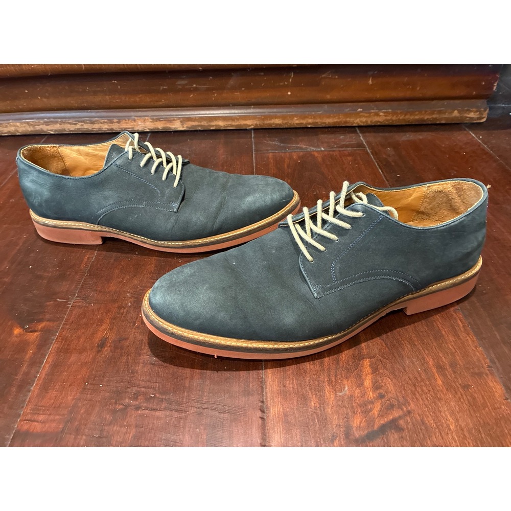 1901 Brand Derby Shoes Mens 12 Navy Blue Nubuck Leather Brick Red Sole M38115
